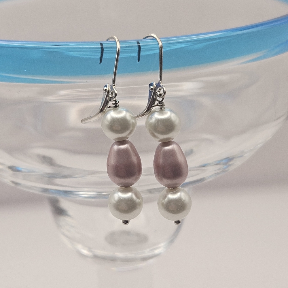 Handmade Pink and White Swarovski Pearl Earings